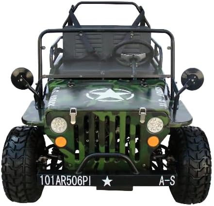 Military Style Mini Golf Cart, Kids  Camouflage Green Off-Road Vehicle with LED Lights, Army Design